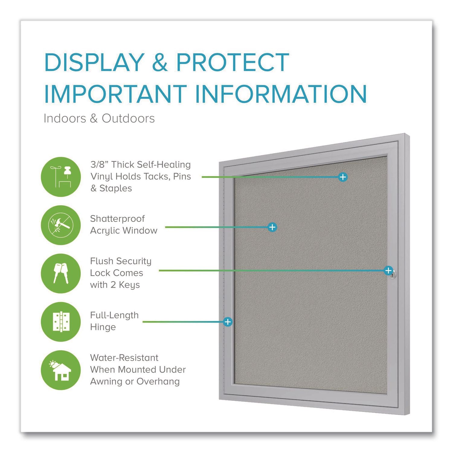 1 Door Enclosed Vinyl Bulletin Board with Satin Aluminum Frame, 24 x 36, Silver Surface, Ships in 7-10 Business Days
