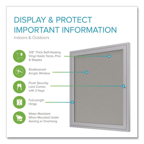 1 Door Enclosed Vinyl Bulletin Board with Satin Aluminum Frame, 24 x 36, Silver Surface, Ships in 7-10 Business Days