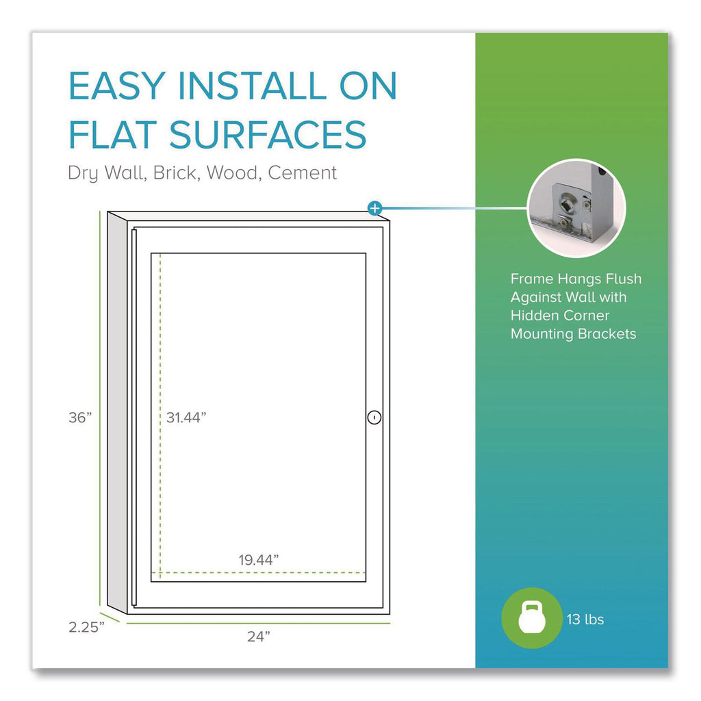 1 Door Enclosed Vinyl Bulletin Board with Satin Aluminum Frame, 24 x 36, Silver Surface, Ships in 7-10 Business Days