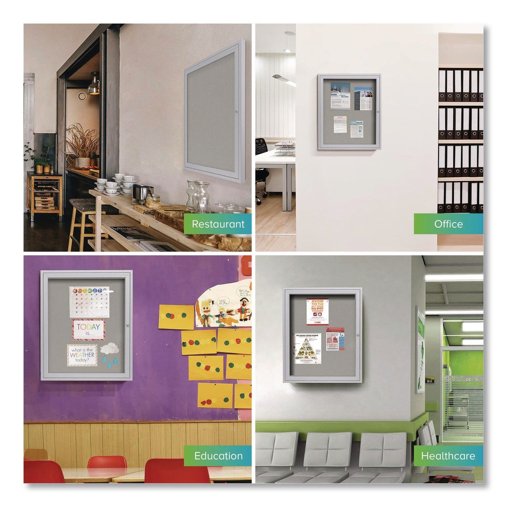 1 Door Enclosed Vinyl Bulletin Board with Satin Aluminum Frame, 18 x 24, Silver Surface, Ships in 7-10 Business Days