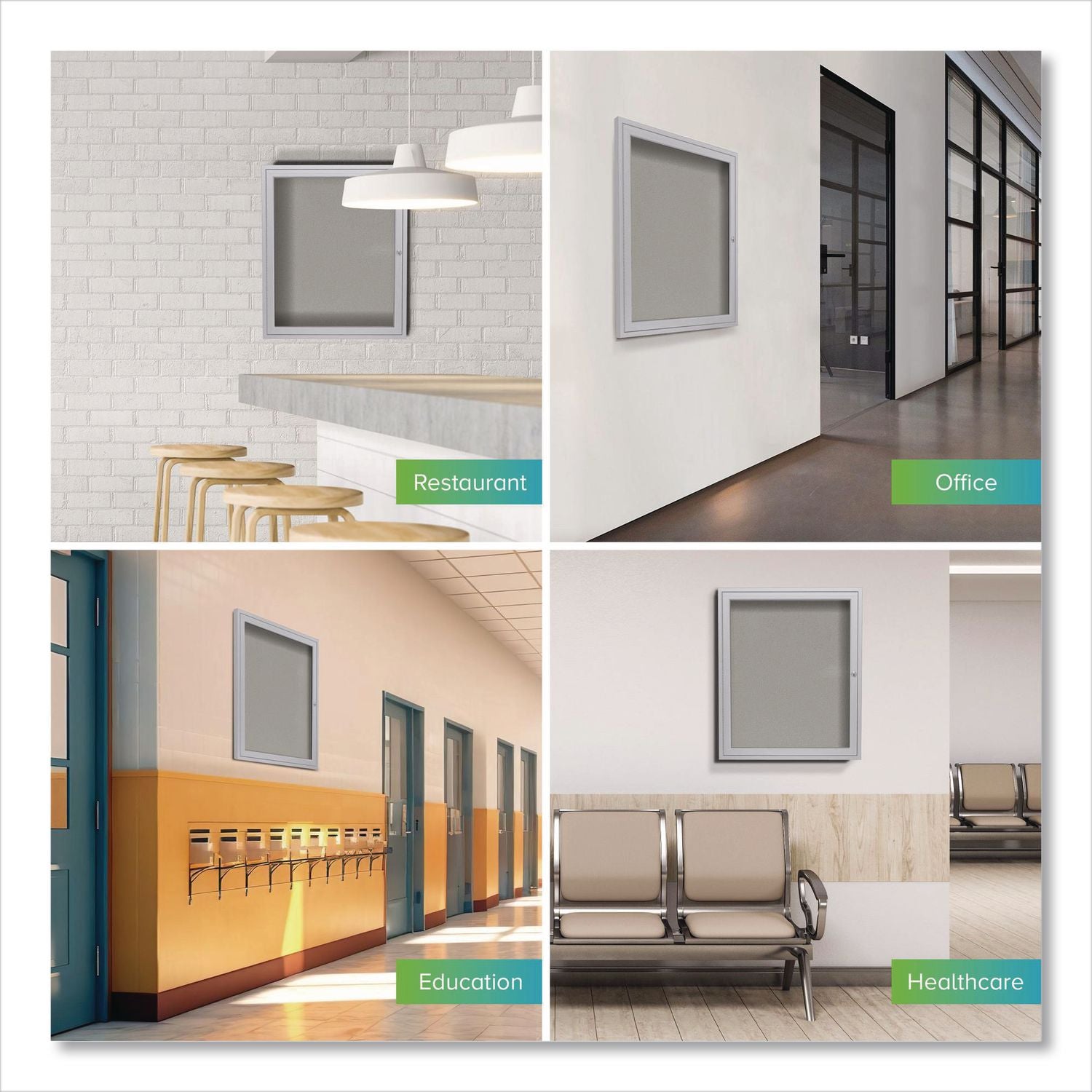 1 Door Enclosed Vinyl Bulletin Board with Satin Aluminum Frame, 24 x 36, Silver Surface, Ships in 7-10 Business Days