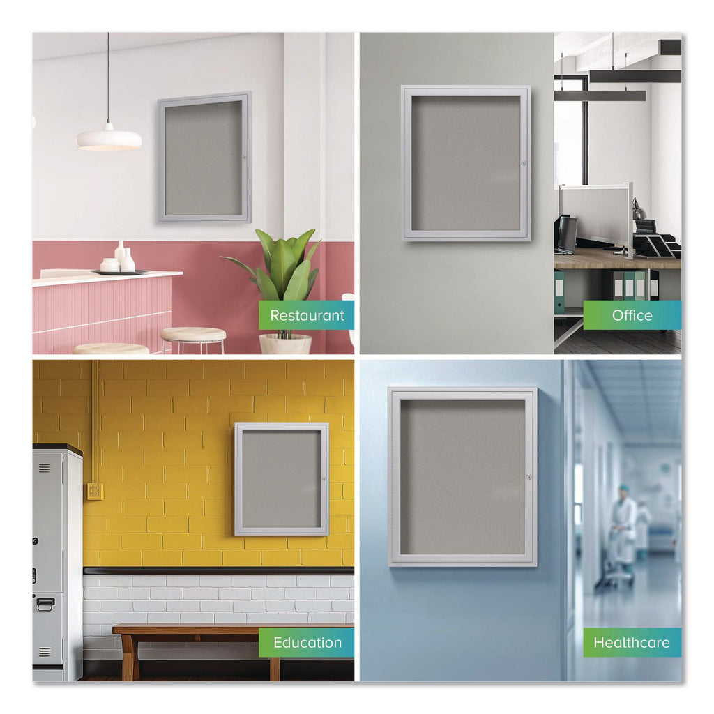 1 Door Enclosed Vinyl Bulletin Board with Satin Aluminum Frame, 30 x 36, Silver Surface, Ships in 7-10 Business Days
