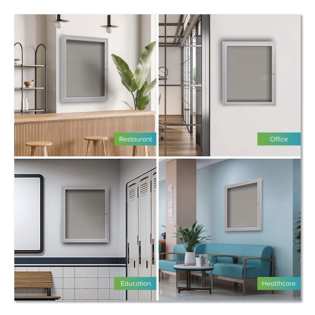 1 Door Enclosed Vinyl Bulletin Board with Satin Aluminum Frame, 36 x 36, Silver Surface, Ships in 7-10 Business Days