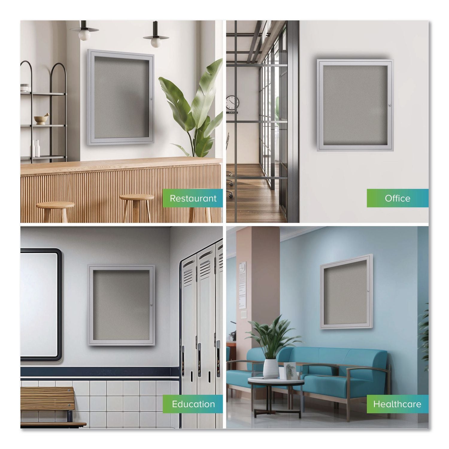 1 Door Enclosed Vinyl Bulletin Board with Satin Aluminum Frame, 36 x 36, Silver Surface, Ships in 7-10 Business Days