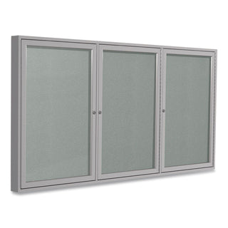3 Door Enclosed Vinyl Bulletin Board with Satin Aluminum Frame, 72 x 48, Silver Surface, Ships in 7-10 Business Days