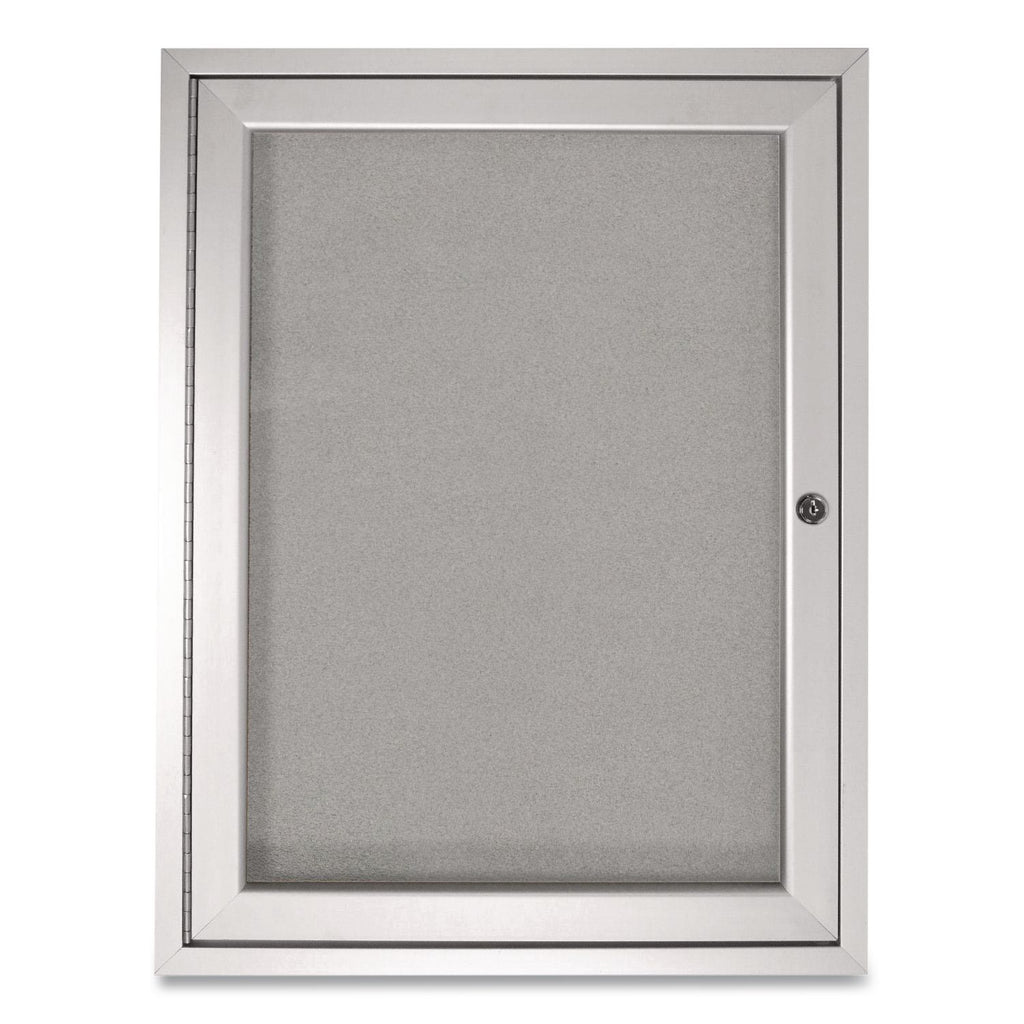 1 Door Enclosed Vinyl Bulletin Board with Satin Aluminum Frame, 18 x 24, Silver Surface, Ships in 7-10 Business Days