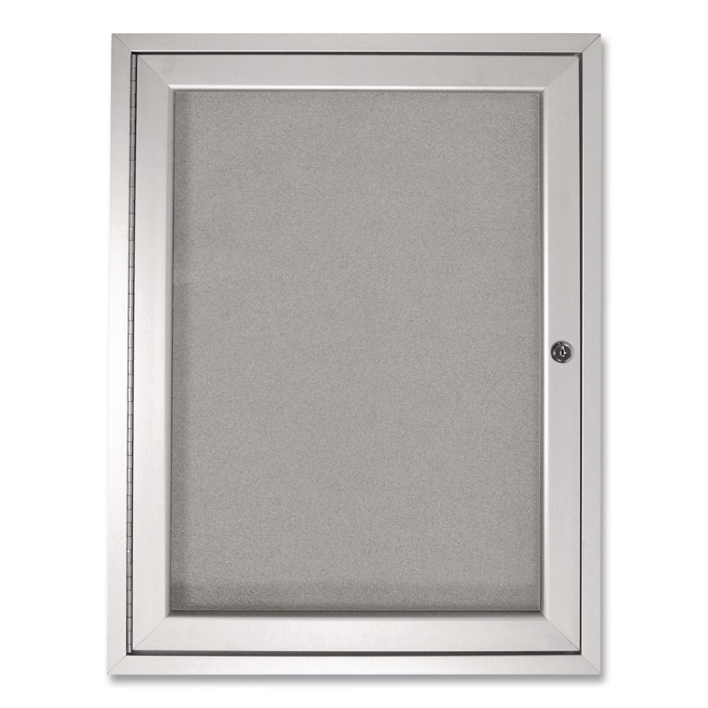 1 Door Enclosed Vinyl Bulletin Board with Satin Aluminum Frame, 24 x 36, Silver Surface, Ships in 7-10 Business Days