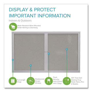 2 Door Enclosed Vinyl Bulletin Board with Satin Aluminum Frame, 48 x 36, Silver Surface, Ships in 7-10 Business Days