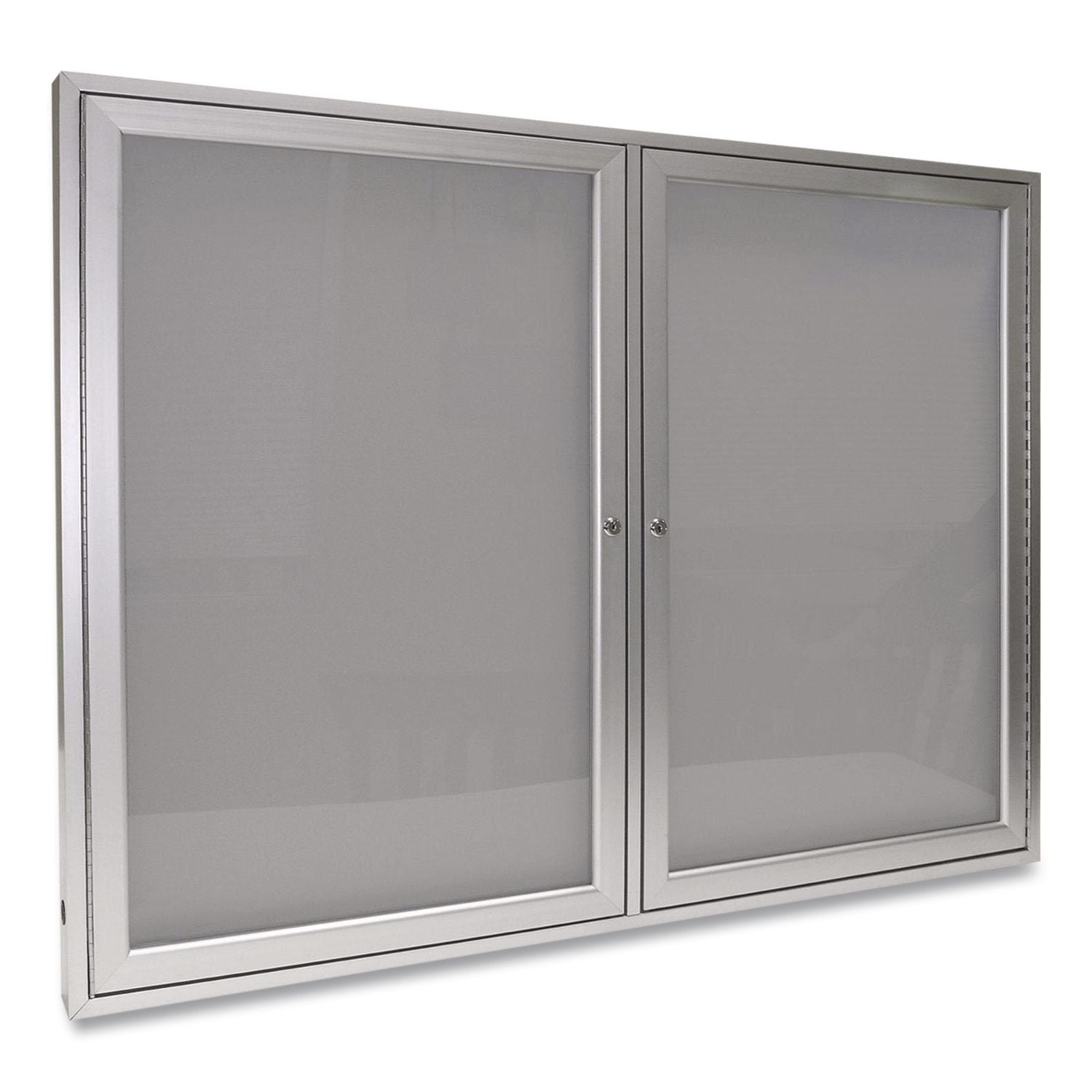 2 Door Enclosed Vinyl Bulletin Board with Satin Aluminum Frame, 60 x 36, Silver Surface, Ships in 7-10 Business Days