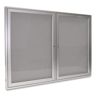 2 Door Enclosed Vinyl Bulletin Board with Satin Aluminum Frame, 60 x 36, Silver Surface, Ships in 7-10 Business Days