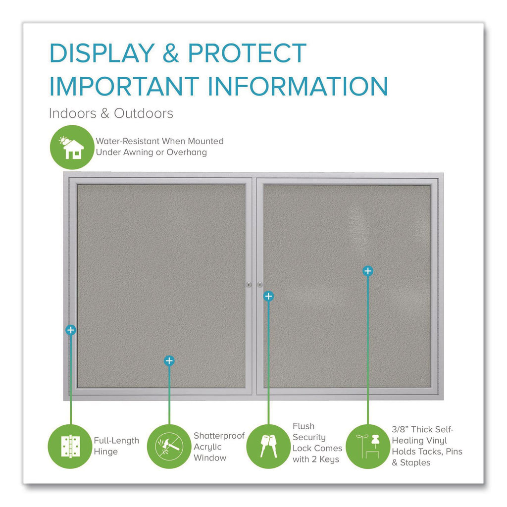 2 Door Enclosed Vinyl Bulletin Board with Satin Aluminum Frame, 60 x 36, Silver Surface, Ships in 7-10 Business Days