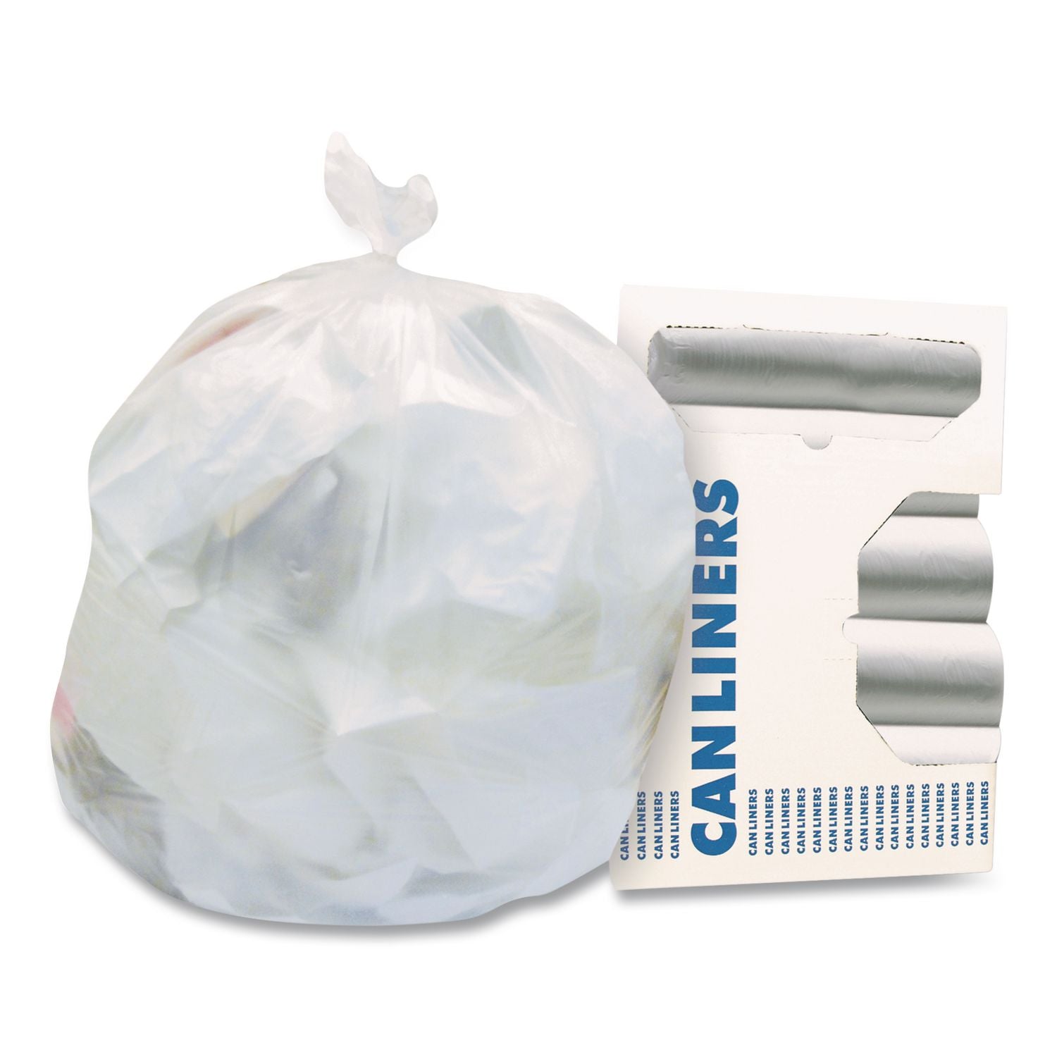 High-Density Waste Can Liners, 10 gal, 6 mic, 24" x 24", Natural, 50 Bags/Roll, 20 Rolls/Carton