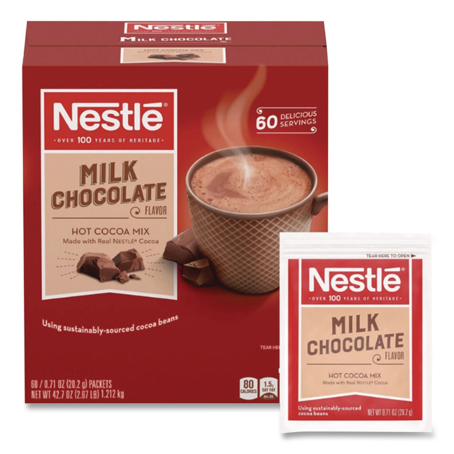 Hot Cocoa Mix, Milk Chocolate, 0.71 oz Packet, 60 Packets/Box