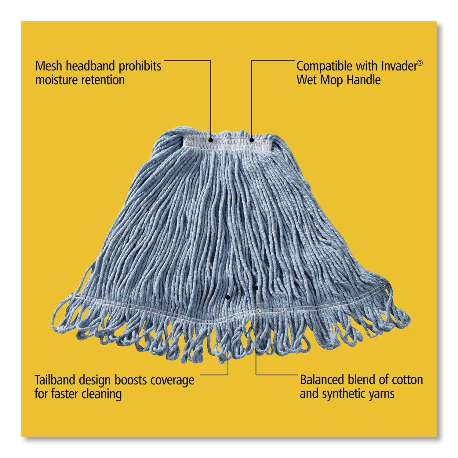 Super Stitch Blend Mop Head, Medium, Cotton/Synthetic, Blue, 6/Carton