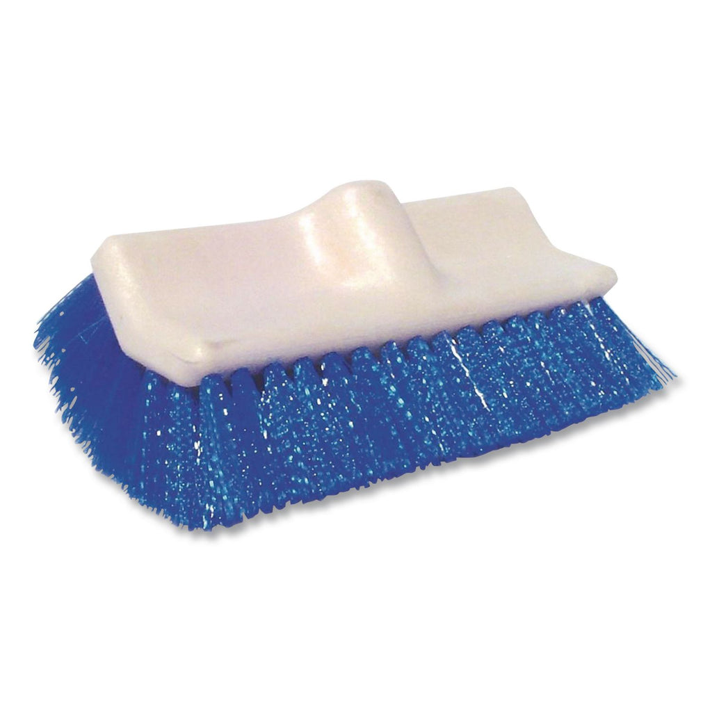 Synthetic Fiber Scrub Brush, Blue Synthetic Bristles, 10" Brush, White Foam Handle