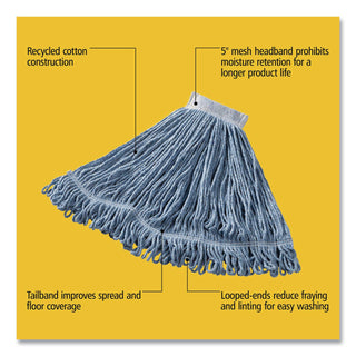 Super Stitch Blend Mop Head, Large, Cotton/Synthetic, Blue, 6/Carton