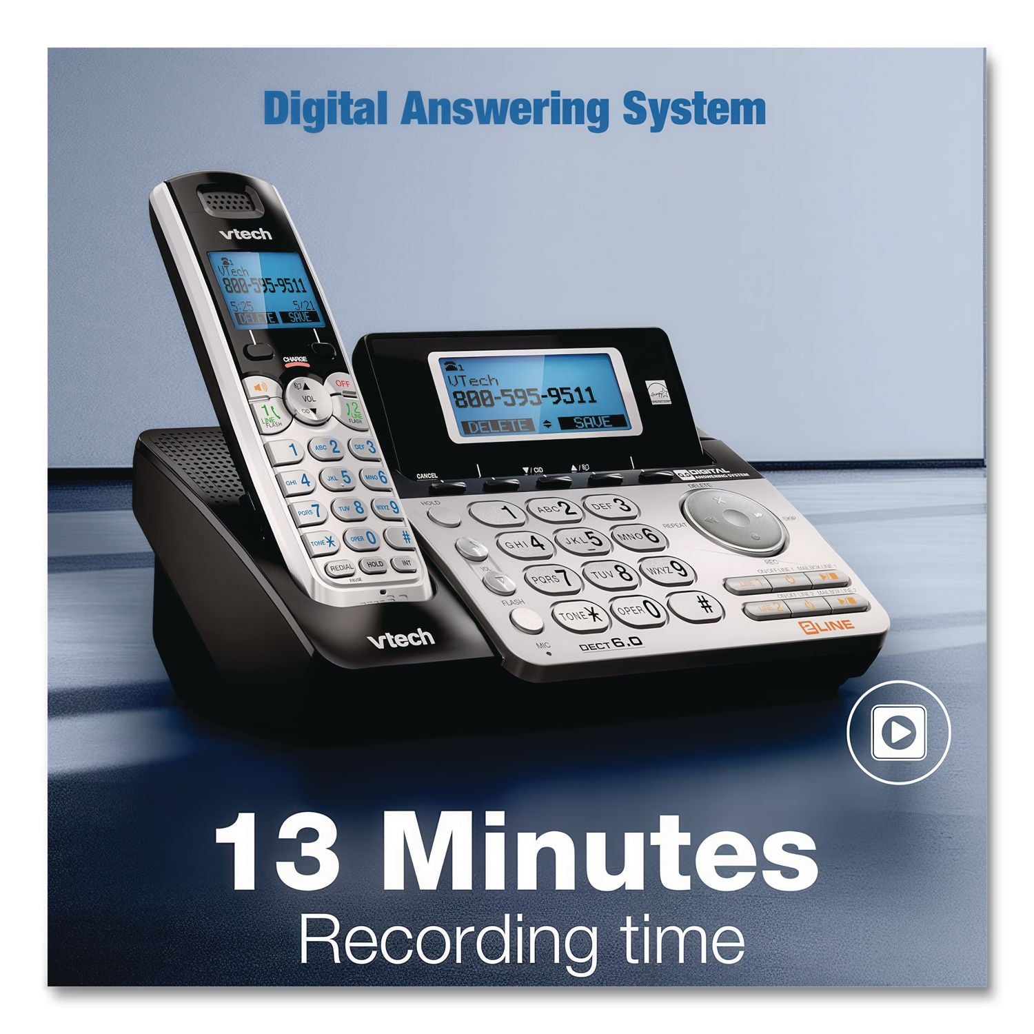 DS6151-2 Two-Handset Two-Line Cordless Phone with Answering System, Black/Silver