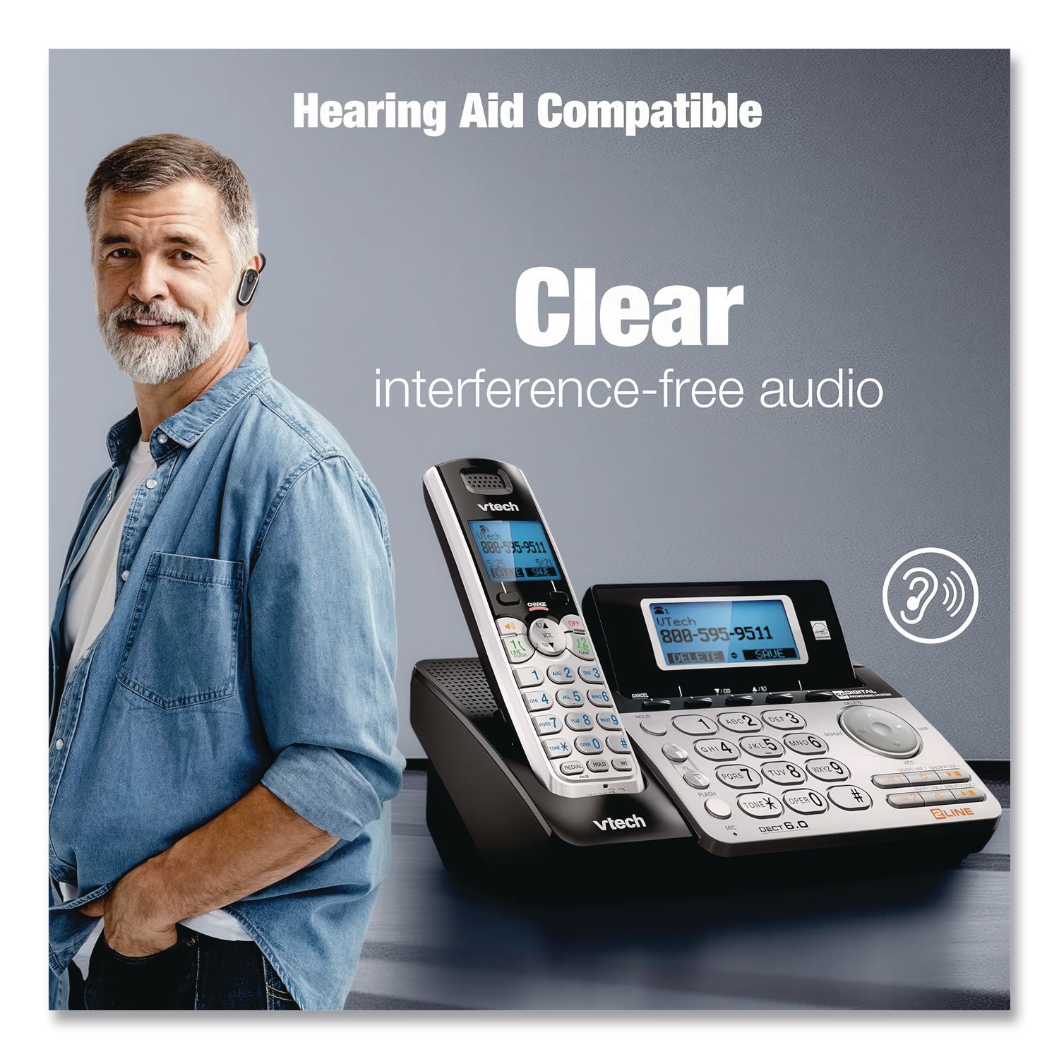 DS6151-2 Two-Handset Two-Line Cordless Phone with Answering System, Black/Silver