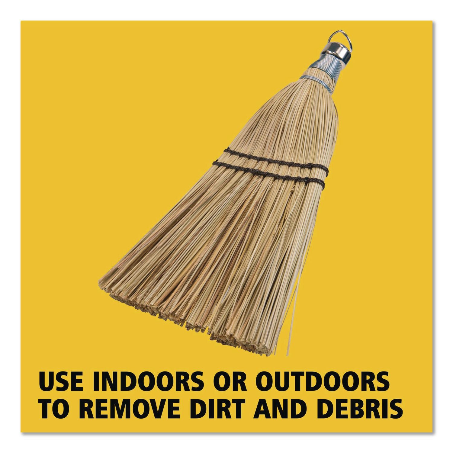 Corn Whisk Broom, Corn Bristles, 12.2" Length, Yellow
