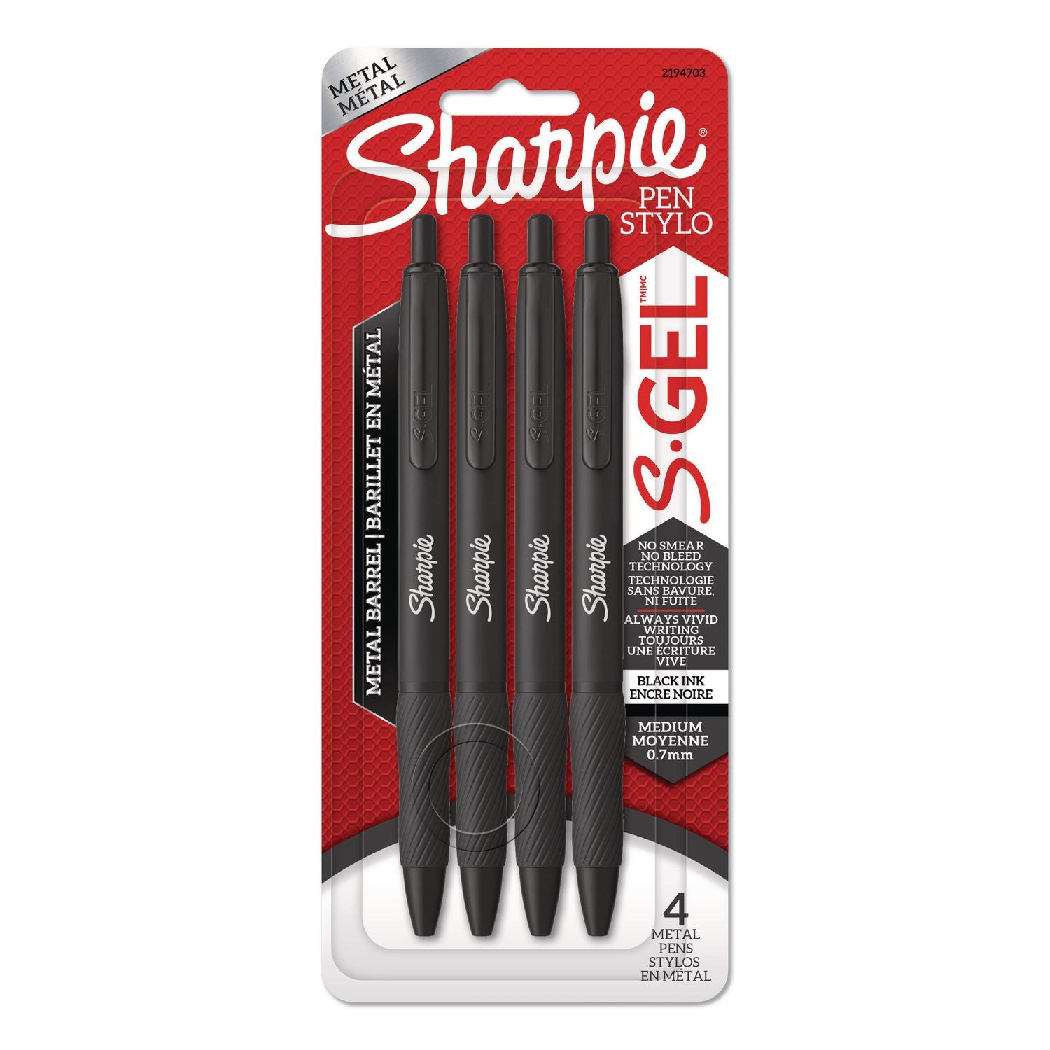 Sharpie S-Gel Pens - Bold Pen Point - 0.7 mm Pen Point Size - Metallic Black - Metallic Black Barrel - 2 / Pack