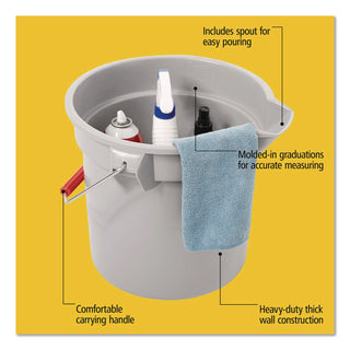 14 Quart Round Utility Bucket, Plastic, Gray, 12" dia