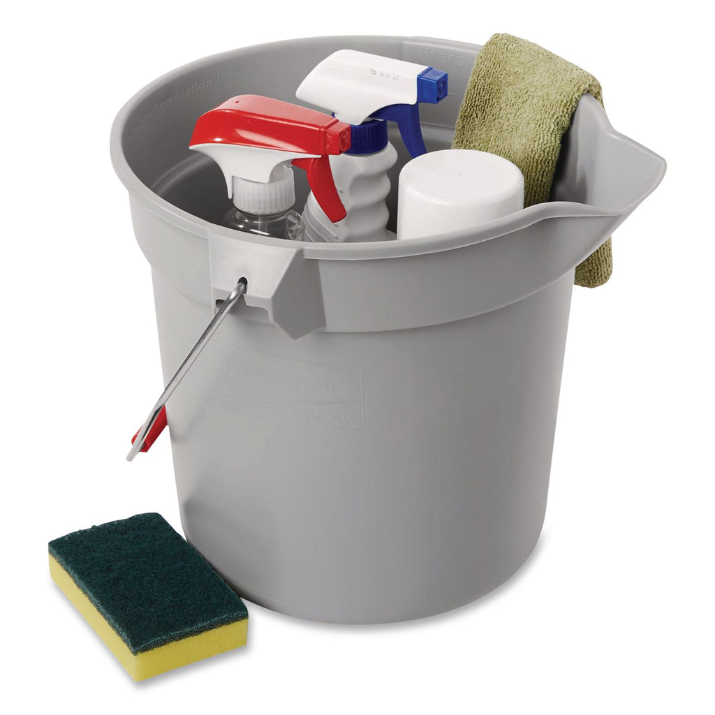 10 Quart Plastic Utility Pail, Plastic, Gray, 10.5" dia