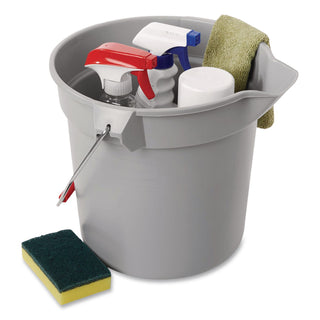 10 Quart Plastic Utility Pail, Plastic, Gray, 10.5" dia
