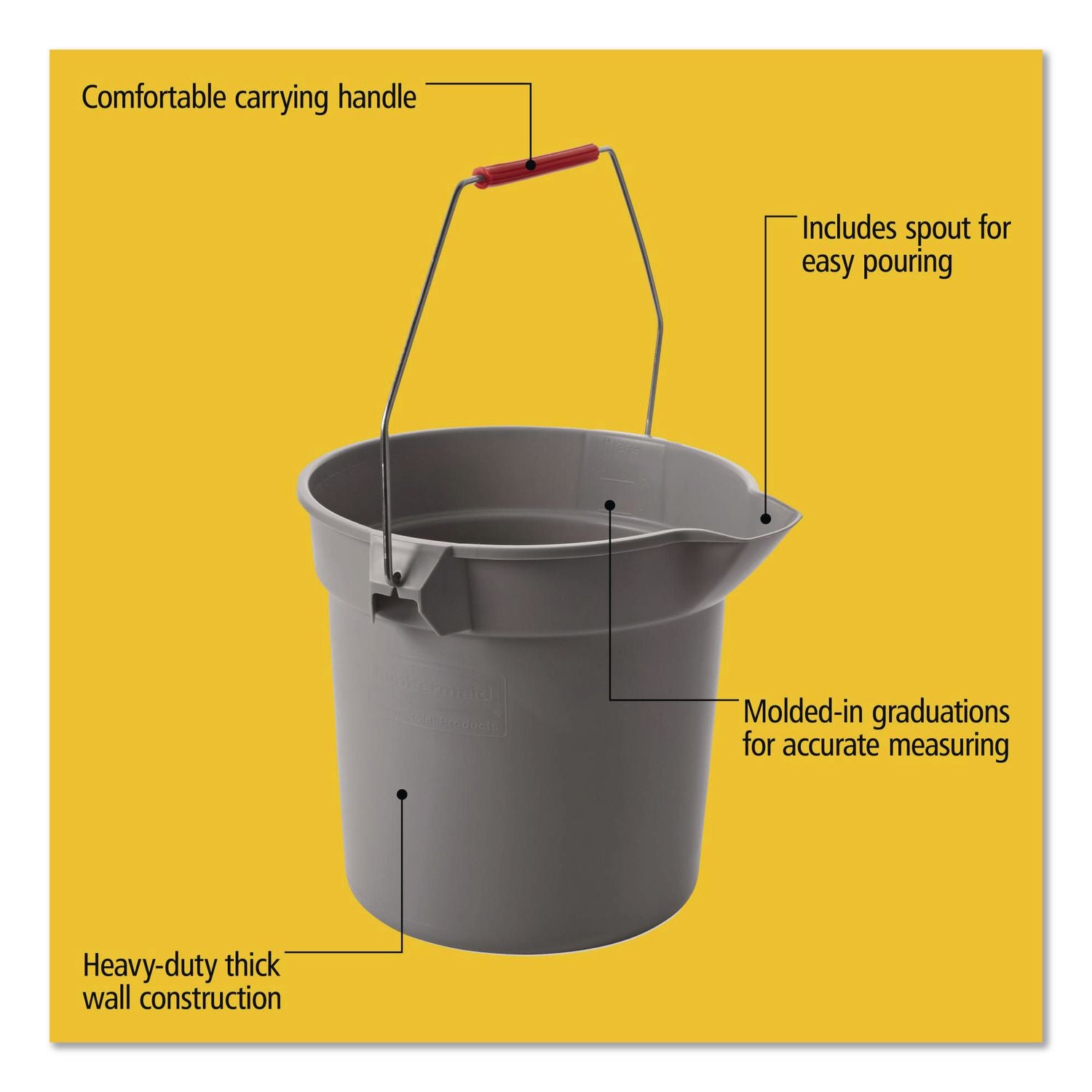 10 Quart Plastic Utility Pail, Plastic, Gray, 10.5" dia