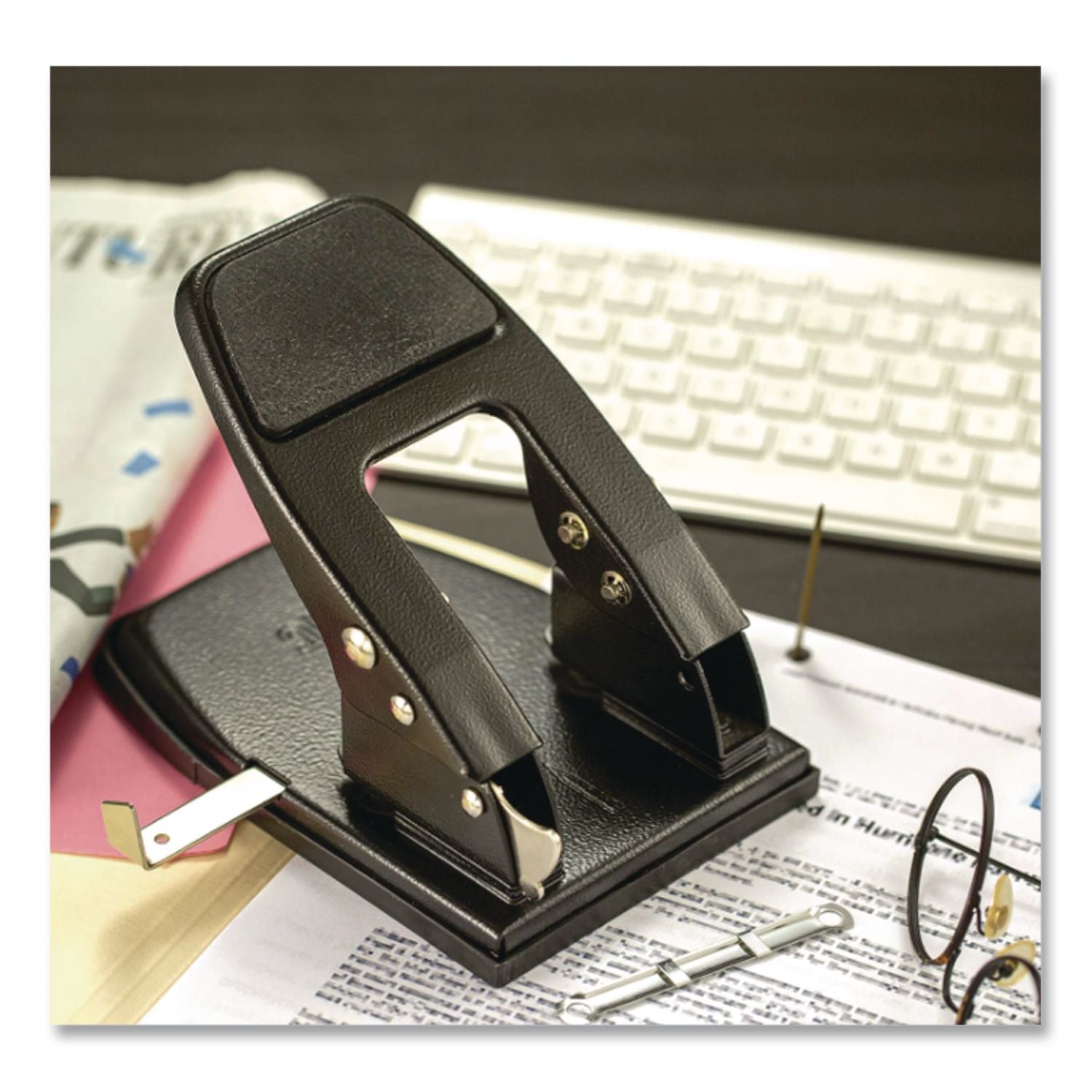 Officemate Heavy-Duty 2-Hole Punch - 2 Punch Head(s) - 50 Sheet of 20lb Paper - 1/4" Punch Size - Steel - Silver