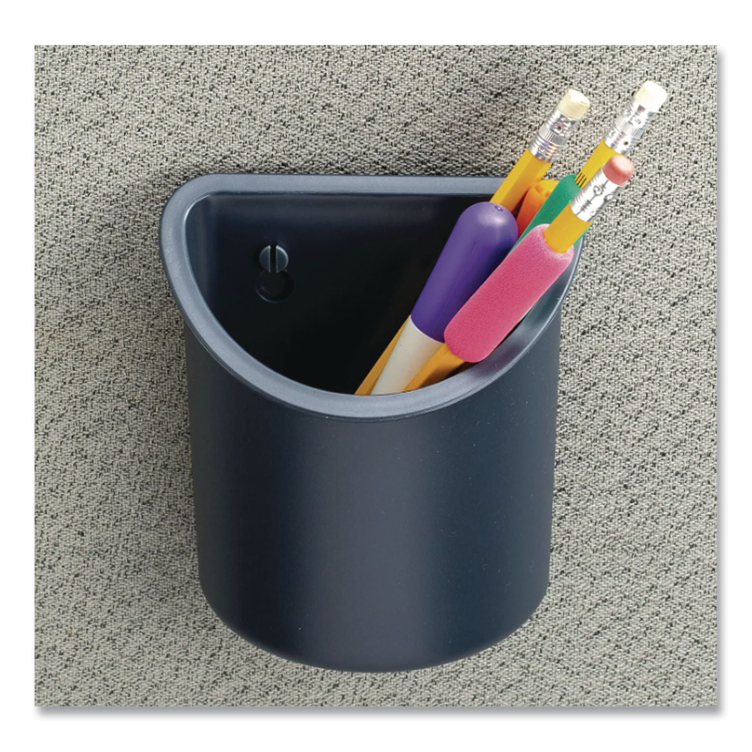 Verticalmate Plastic Pencil Cup, 4.25 x 4.25 x 5, Fabric Panel Mount, Gray