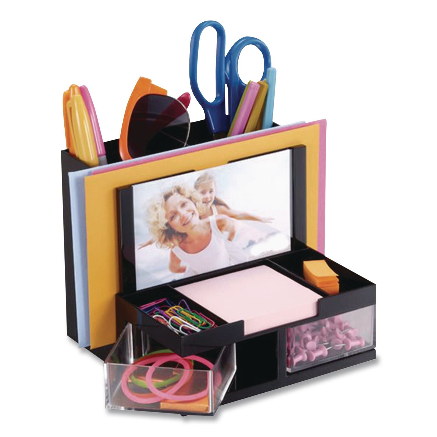 VersaPlus Desk Organizer,7 Compartments, Plastic, 6.19 x 6.31 x 5.5, Black