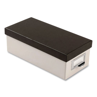Index Card Storage Box, Holds 1,000 3 x 5 Cards, 5.5 x 11.5 x 3.88, Pressboard, Marble White/Black