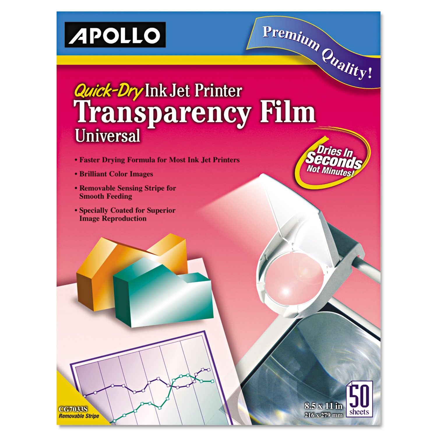 Quick-Dry Color Inkjet Transparency Film, 8.5 x 11, 50/Box - 