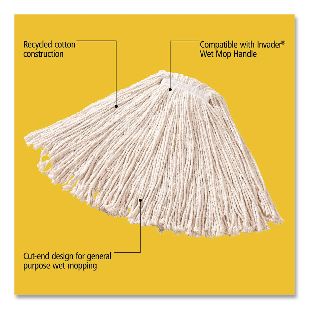 Premium Cut-End Cotton Wet Mop Head, 16oz, White, 1'' Orange Band, 12/Carton