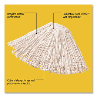 Premium Cut-End Cotton Wet Mop Head, 16oz, White, 1'' Orange Band, 12/Carton