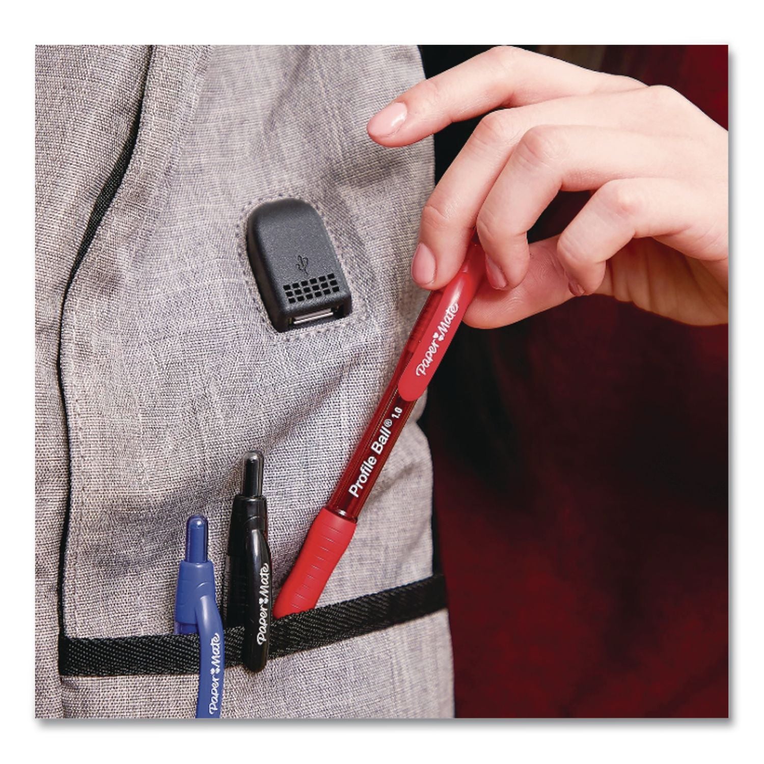 Profile Ballpoint Pen, Retractable, Medium 1 mm, Black Ink, Translucent Black Barrel, 8/Pack