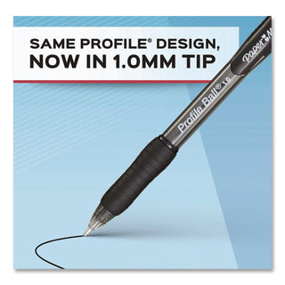 Profile Ballpoint Pen, Retractable, Medium 1 mm, Black Ink, Translucent Black Barrel, 8/Pack