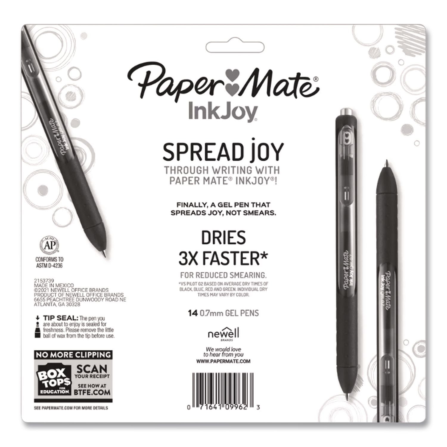 InkJoy Gel Pen, Retractable, Fine 0.5 mm, Assorted Ink and Barrel Colors, 14/Pack
