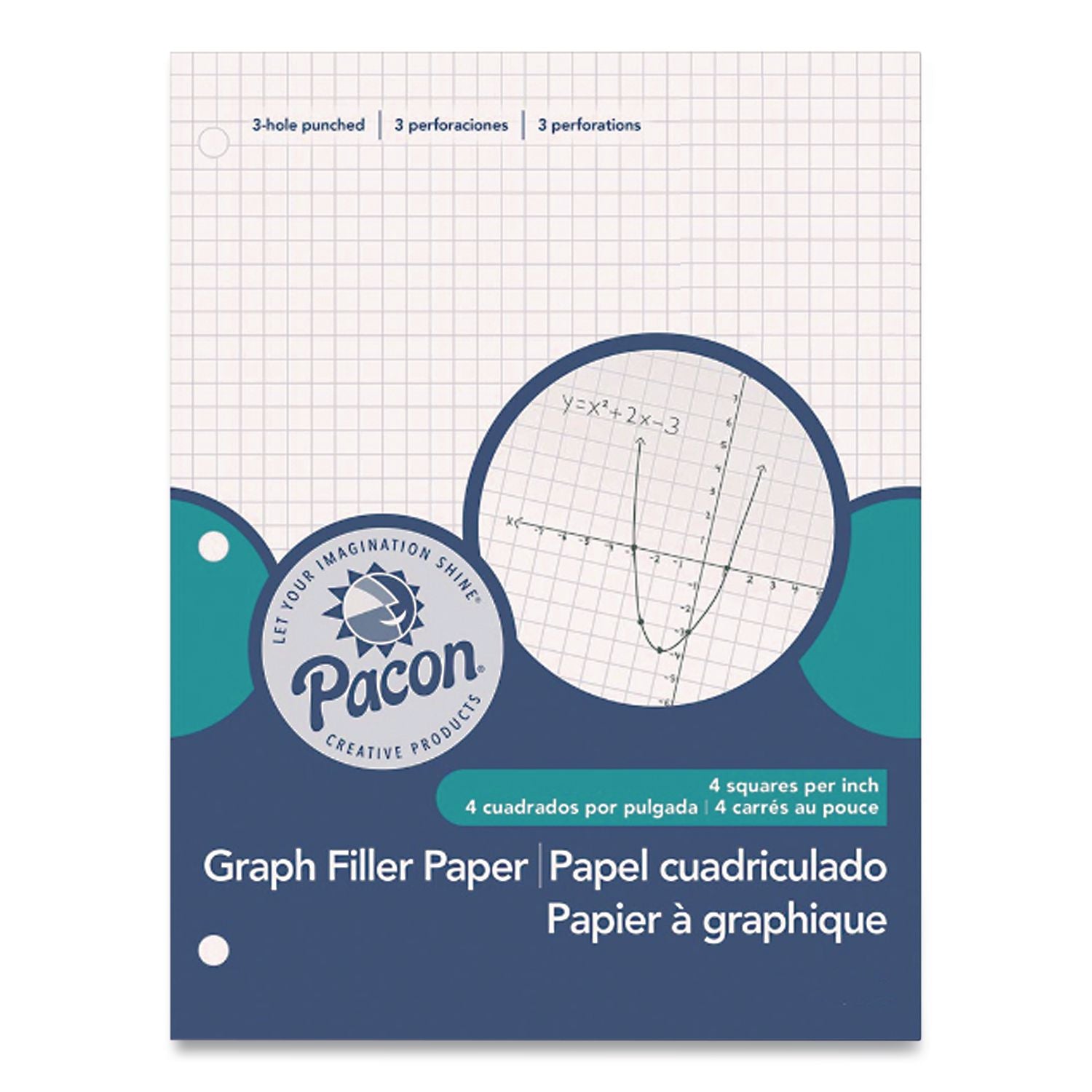Composition Paper, 3-Hole, 8.5 x 11, 1/4", Quadrille: 4 sq/in, 500/Pack