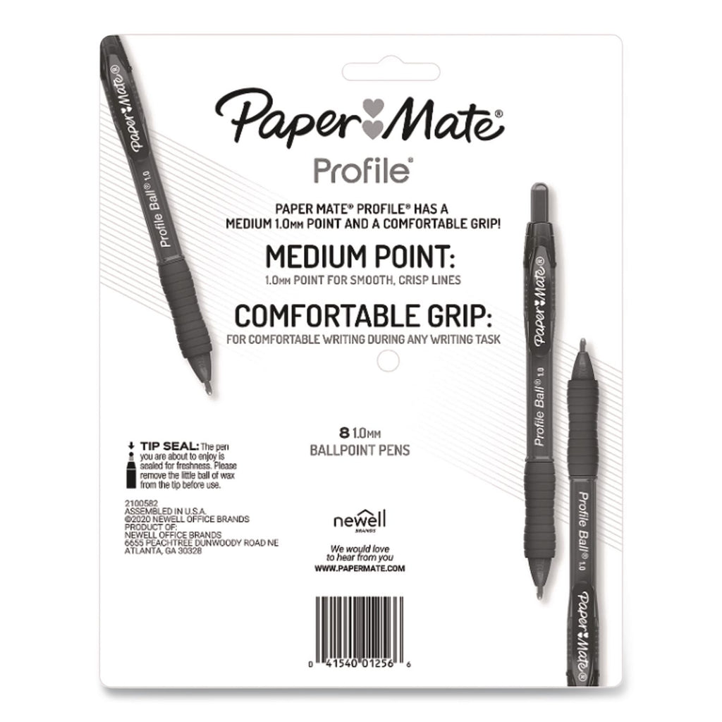 Profile Ballpoint Pen, Retractable, Medium 1 mm, Black Ink, Translucent Black Barrel, 8/Pack