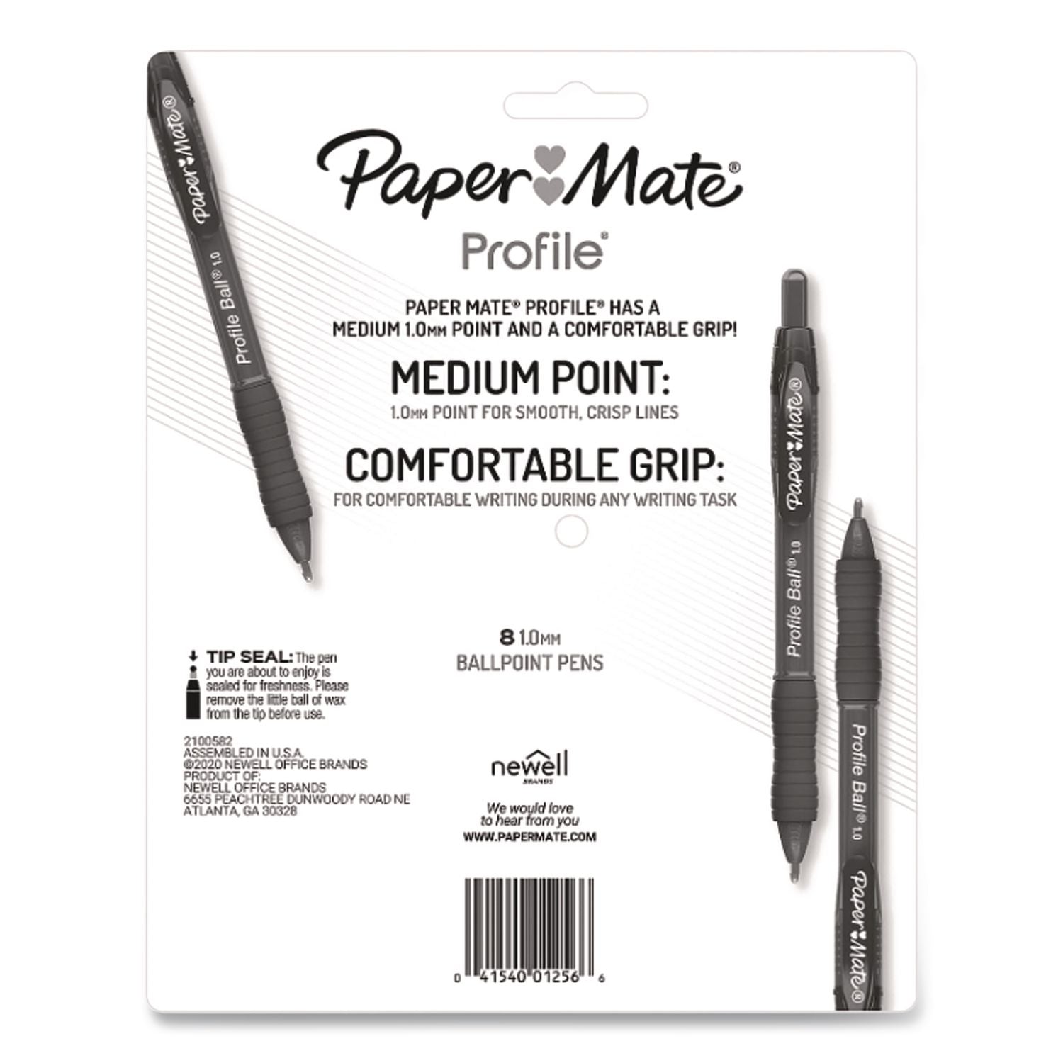 Profile Ballpoint Pen, Retractable, Medium 1 mm, Black Ink, Translucent Black Barrel, 8/Pack
