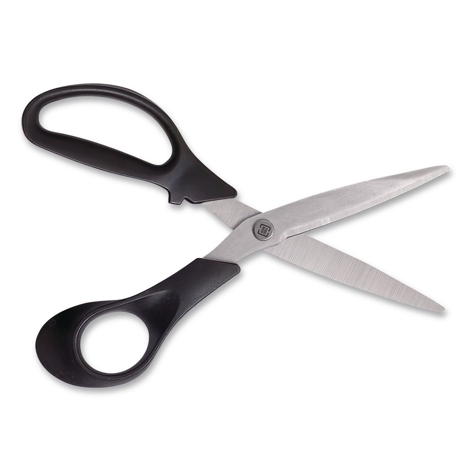 Stainless Steel Scissors, 8" Long, 3.58" Cut Length, Black Straight Handle