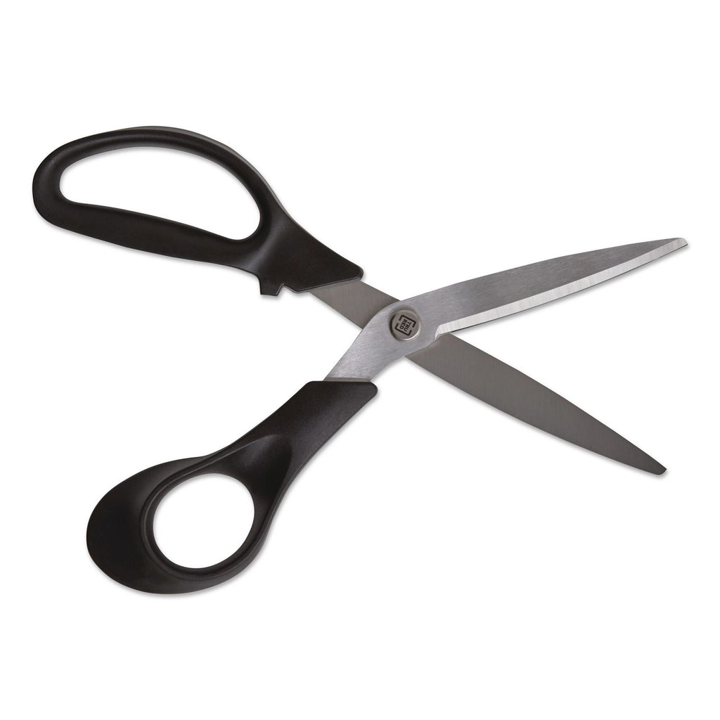 Stainless Steel Scissors, 8" Long, 3.58" Cut Length, Black Offset Handle