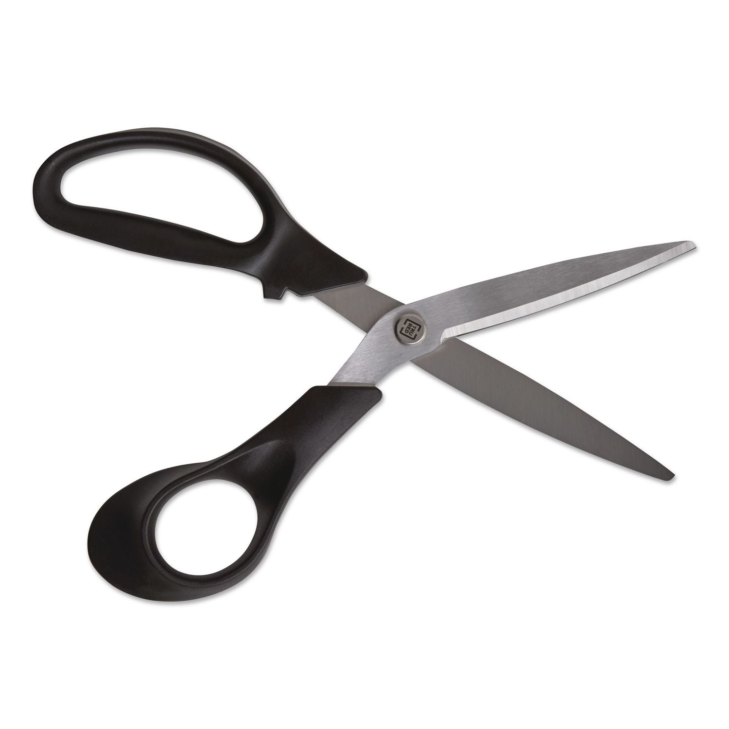 Stainless Steel Scissors, 8" Long, 3.58" Cut Length, Black Offset Handle
