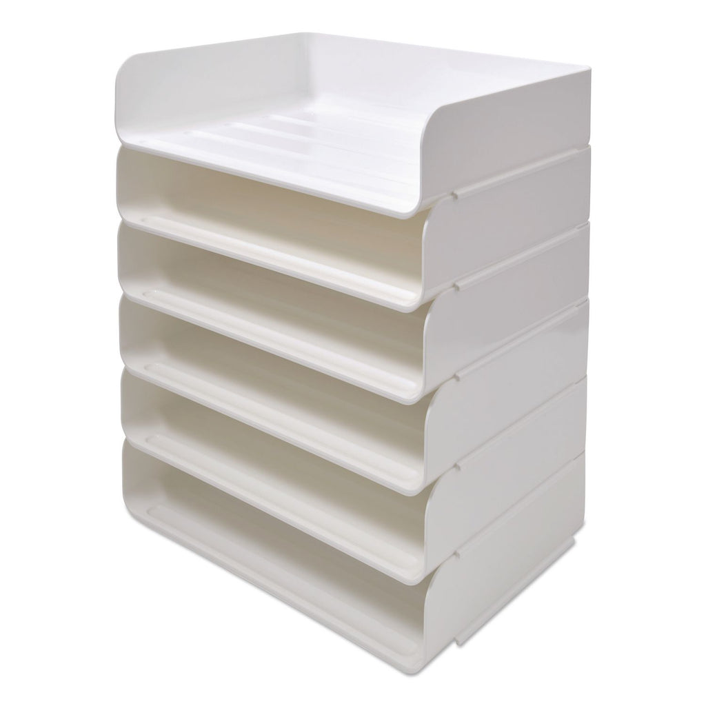 Side-Load Stackable Plastic Document Tray, 1 Section, Letter-Size, 12.63 x 9.72 x 3.01, White, 6/Pack