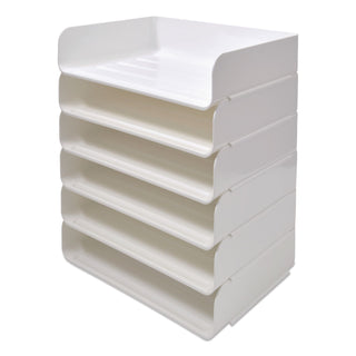 Side-Load Stackable Plastic Document Tray, 1 Section, Letter-Size, 12.63 x 9.72 x 3.01, White, 6/Pack