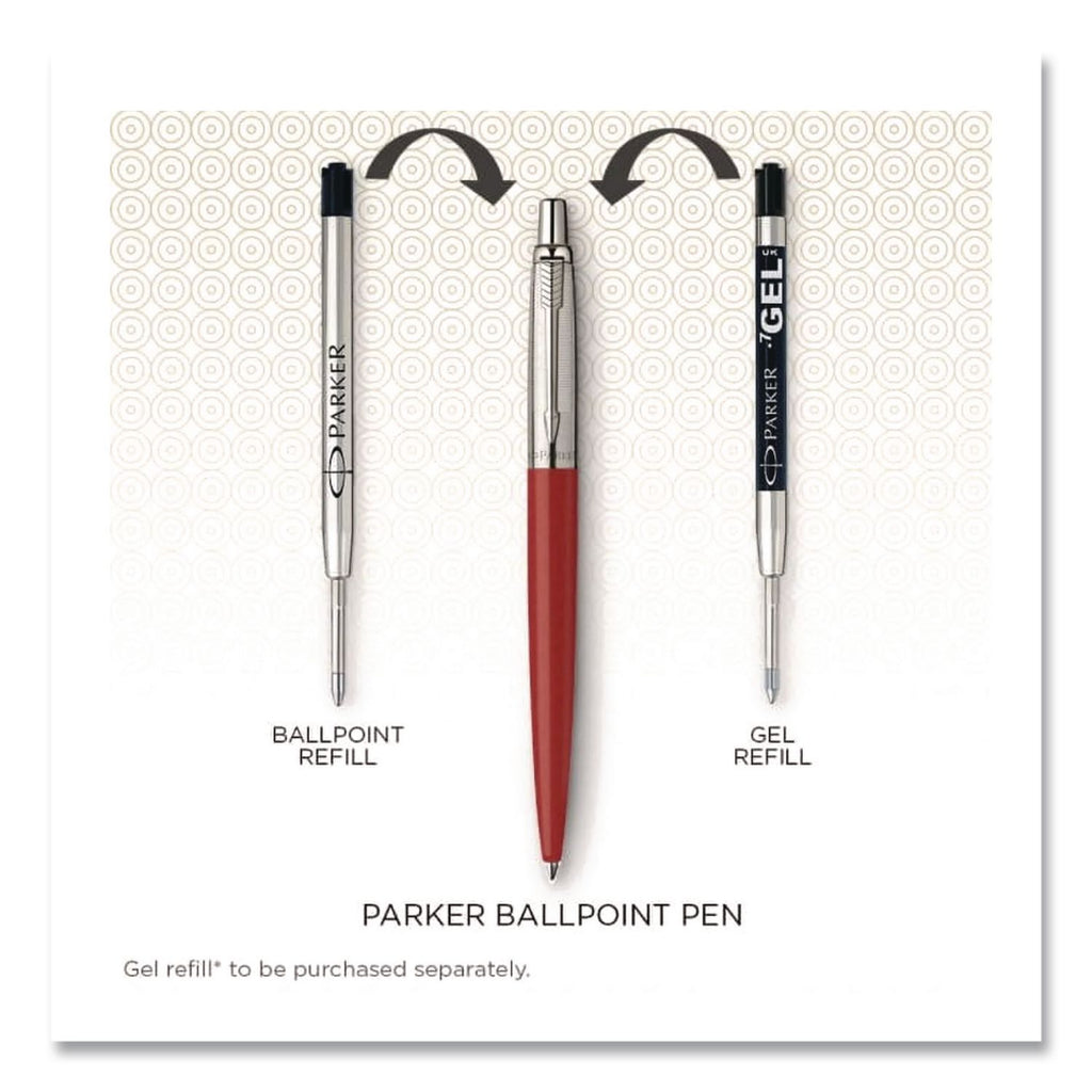 Jotter Ballpoint Pen, Retractable, Medium 0.7 mm, Blue Ink, Kensington Red/Chrome Barrel