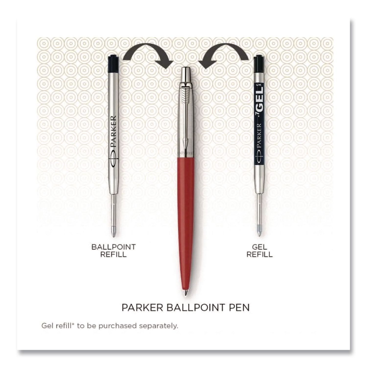 Jotter Ballpoint Pen, Retractable, Medium 0.7 mm, Blue Ink, Kensington Red/Chrome Barrel