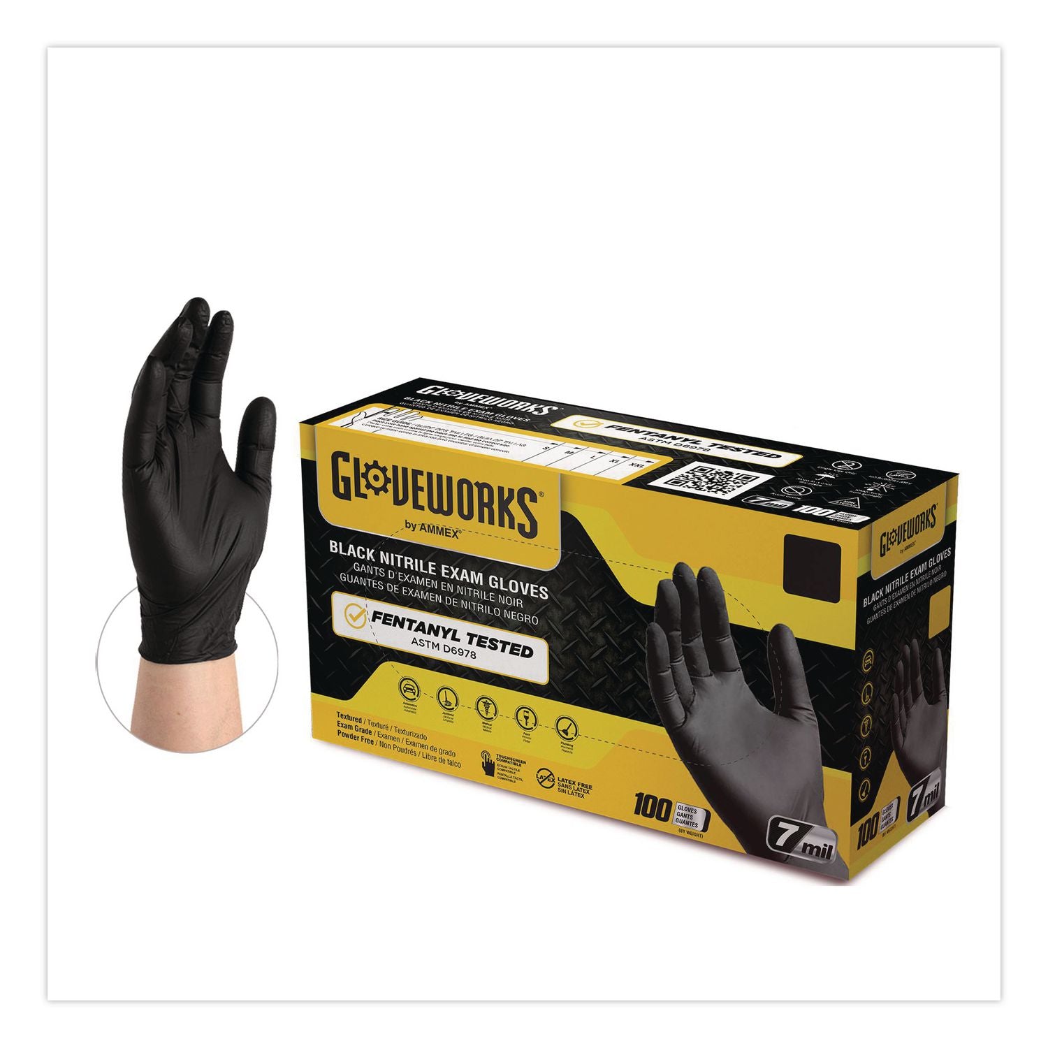 Nitrile Exam Gloves, Powder-Free, 6 mil, XX-Large, Black, 100 Gloves/Box, 10 Boxes/Carton