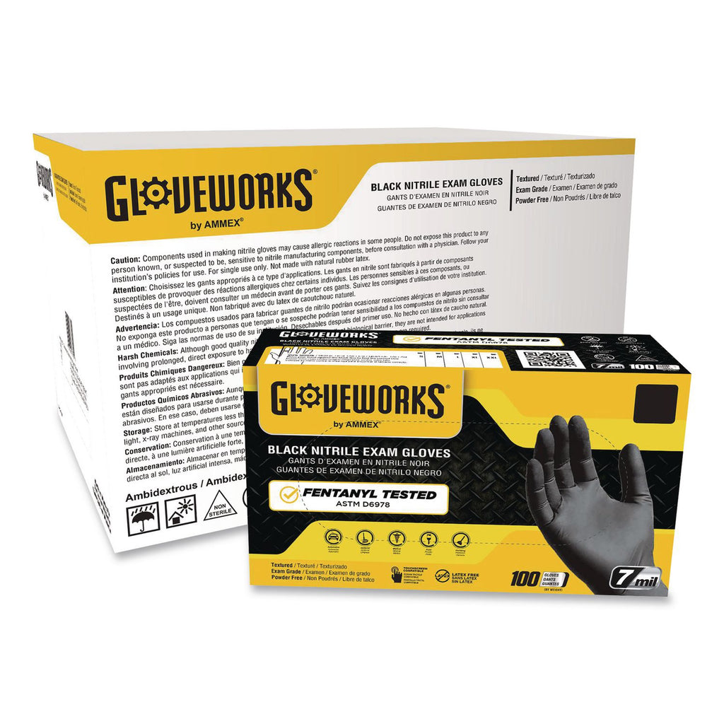 Nitrile Exam Gloves, Powder-Free, 6 mil, XX-Large, Black, 100 Gloves/Box, 10 Boxes/Carton